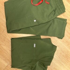 Green Scrub Set with Red Drawstring